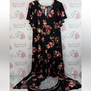 YOINS pants suit jumper romper flowy ruffle sleeve Black Pink Floral Jumpsuit